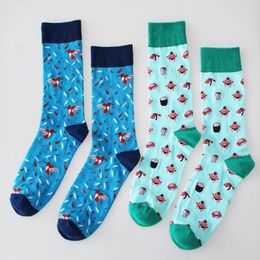 Men's Socks Cartoon Trend Argyle Street Mode Male Business Dress Crew Captain Happy Sox Harajuku Fun Skarpetki