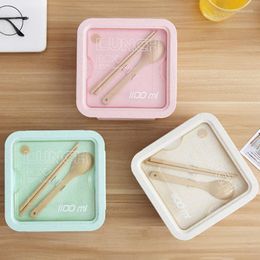 Dinnerware Sets 1Pcs Antiskid Dustproof Square Shape Portable Storage 3Colors Lunch Box Kids Bento Wheat Straw Japanese Style