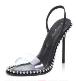 Новые женщины платформы сандалии высокие каблуки водонепроницаемые женщины прозрачная хрустальная свадебная обувь сандалия feminina rivet