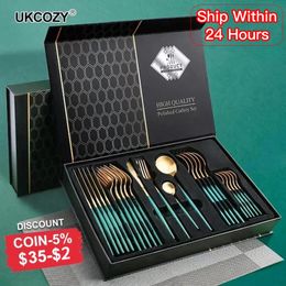 Dinnerware Sets 24pcs Gold Stainless Steel Tableware Knife Fork Spoon Luxury Cutlery Kitchen Flatware Dishwasher Safe 221208