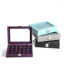 Jewelry Pouches 24 Grids Box 4 Color Using Earrings Ring Necklace Display Stand Holder Use High Velet Material Storage