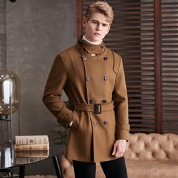 Men's Wool Blends Stand Collar Slim Vintage Trench Coat Male Wool Coats British Fashion Classic Luxury Woollen Jackets Men Autumn Winter Overcoat 221208
