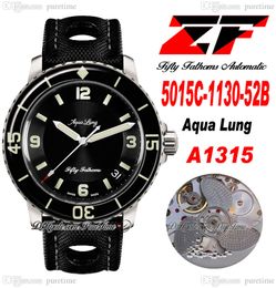 Fifty Fathoms Aqua Lung A1315 Automatic Mens Watch ZF 5015C-1130-52B Steel Case Black Dial Super Edition Sail-canvas Strap 50 Fathoms Watches Puretime A09