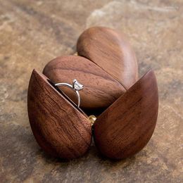 Jewellery Pouches Wooden Heart-Shape Wedding Black Walnut Ring Box Antiques Personalised YAA99