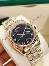 36mm Watches For Men 3 Color Watch Men's Yellow Gold Black Dial Automatic Movement Steel Bracelet Diamond Strap Wristmaps sapphire crystal With Original box
