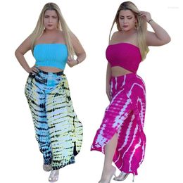 Work Dresses Plus Size Women's Two-Piece Suit Sexy Seeveless Wrapped Chest Print Fashion Long Dress Beach Casual Fat MM