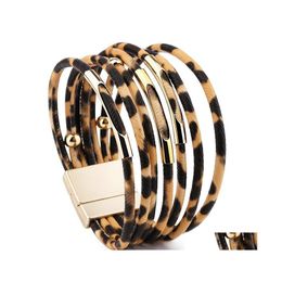 Party Favor Leopard Leather Bracelet For Women Fashion Magnetic Clasp Charm Bracelets Bangles Elegant Mtilayer Wrap Jewelry Gift Dbc Dh6Oz