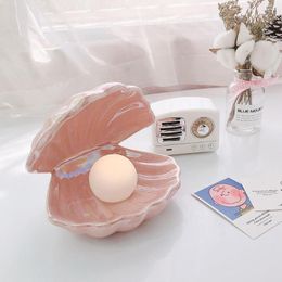 Night Lights Ins Japanese Style Ceramic Shell Pearl Light Streamer Mermaid Fairy Lamp For Bedside Home Decoration Xmas Gift