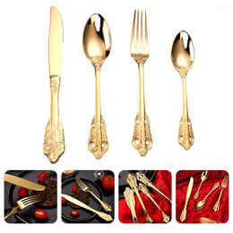 Flatware Sets Set Spoon Silverware Flatwaregift Floral Steak Vintage Fork Dessert Gold Sugar Year Serving Dinnerware Steel Stainless