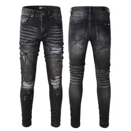 Men's Jeans European And American High Street Fashion Slim Jeans 816 Folds Stitching Holes