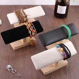 Jewellery Pouches Black Rubber Wood T-Bar Bracelet Watch Stand Organiser Holder Display
