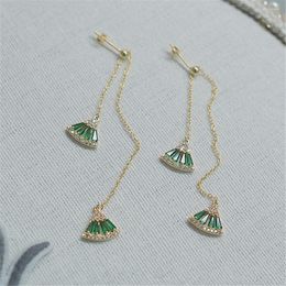 Dangle Earrings Green Sparkling Sector Zircon Tassel Long For Women 925 Sterling Silver Wedding Jewellery Gifts