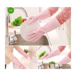 Cleaning Gloves Wholesale Waterproof Pvc Dishwashing Durable Household Long Sleeve Laundry Wash Dishes Kitchen Chores Clean Dbc Drop Dh68M
