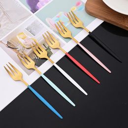 Flatware Sets 6/12Pcs Black Gold Matte Tea Fork Set Stainless Steel Cutlery Tableware Fruit Salad Kitchen Dessert Snack Cake