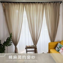 Curtain Plain Tulle Cotton Linen Simple And Modern Nordic Floor-to-ceiling Bay Window Translucent For Living Dining Room Bedroom