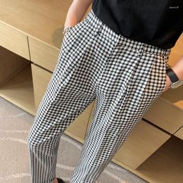 Men's Suits 2022 Men High Waist Business Dress Pants Fashion Houndstooth Office Social Suit Wedding Groom Casual Trousers 329-36