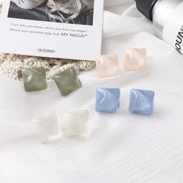 Backs Earrings Simple Blue Wave Water Pattern Square Clip No Hole Resin Jelly Cube Irregular Ear Wihtout Piercing