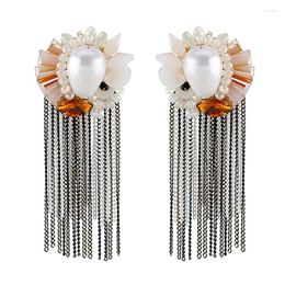 Dangle Earrings HAHATOTO Girl's Long Chains Tassels Stud Gold Plated And Crystal Synthetic Pearl Flower Drop Fashion