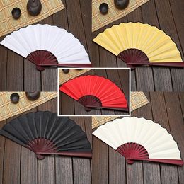 Party Favour Large 33cm Folding Fan Black White Cloth Wooden Hand Fans DIY Craft Art Planting Ornaments Men's Outdoor Handfan SN476