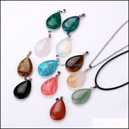 Pendant Necklaces Natural Crystal Rose Quartz Stone Water Drop Shape Necklace Chakra Healing Jewelry For Women Men Delivery Pendants Dhczp