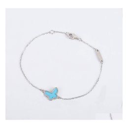 Charm Bracelets S925 Sier Pendant Bracelet With Blue Butterfly Shape In Two Colors Plated And Rhombus Clasp For Women Wedding Jewelr Dh4Zu