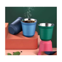 Mugs 2Pcs Stainless Steel Espresso Cups Set Small Capacity Mini Insation Coffee Tea Drink Double Wall Cup For Home Kitchen Supplies Dhmp3