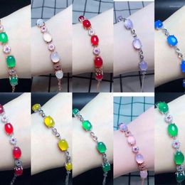 Charm Bracelets AIYANISHI 925 Stamp Sterling Silver Jewellery Agate Chalcedony Fashion Woman Bangles Retro Square Simple