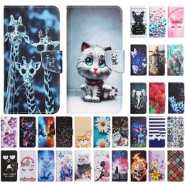 Flower Butterfly Leather Wallet Cases for Samsung S23 PLUS S22 Ultra S21 A14 A33 A53 A73 A13 5G A23E A04S Cartoon Print Cat Tiger Bow dog Card Slot Holder Flip Cover Pouch
