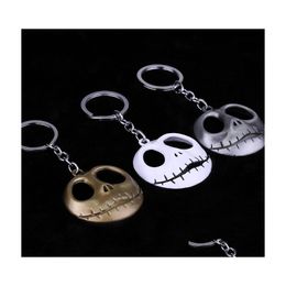 Party Favour Cartoon Skl Key Chain Keyring Fashion Halloween Devil Head Keychain Gold Sier Metal Ring Christmas Gifts Pendant Dbc Dro Dh6Gy