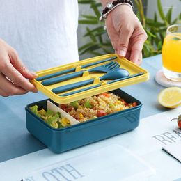 Dinnerware Sets Grid Plastic Lunch Box Portable Microwavable Bento With Fork Spoon Office Worker Student Storage Fresh Bags