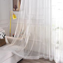 Curtain Round Window Screen Modern Minimalist For Living Room Bedroom Dining Semi Blackout Embroidery White Tulle