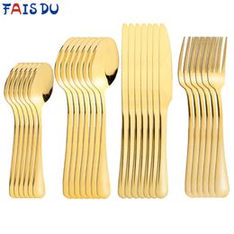 Dinnerware Sets 24 Pcsset Stainless Steel Cutlery Golden Table 24 Pieces Kitchen Tableware Spoons Forks 221208
