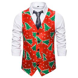 Men's Vests 14 Colours Men's Christmas Print Vest European Size Wedding Dress Waistcoat V Neck Fashion Jacket Vest Men Top S2XL 221208