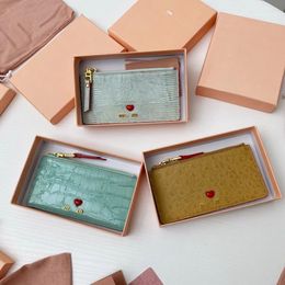 Designer Purse Ladies Cute red heart calfskin long envelope card Bag Small hand lightweight coin purses