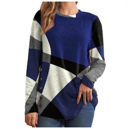 Women's Hoodies 2022 Women Casual Loose Pullover Women's Button Down Geometric Colour Block Patchwork Long Sleeve Printed T Shirt Tops