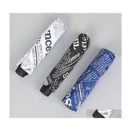 Umbrellas Retro Spaper Printed Three Folding Umbrella Men Portable Vinyl Sunny Rainy Women Uv Protection Windproof Dh1396 Drop Deliv Dhtnt