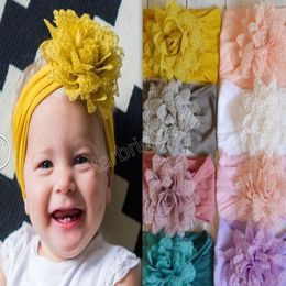 Toddler Soft Skin-friendly Elastic Nylon Hairband Solid Colour Handmade Flower Baby Girls Headband Sweet Hair Accessories