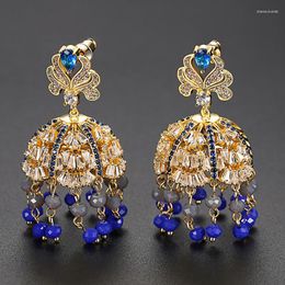 Dangle Earrings Jhumka Bridal Jewellery Gold Colour Beads Tassel Bell Drop Ethnic Gypsy Bollywood Jhumki Rhinestone