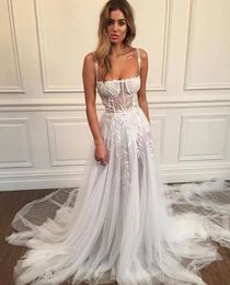 Sexy Spaghetti Straps A Line Wedding Dress Vestidos de novia Lace Bridal Gown Elegant Backless Wedding Gowns