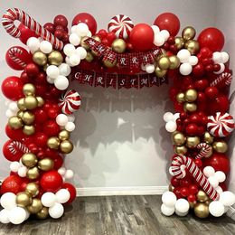 Christmas Decorations 133pcs Christmas Red Balloon Garland Arch Kit Lolipop Candy Cane Foil Balloons Christmas Decoration Year 2023 Gifts Kids Toy 221208