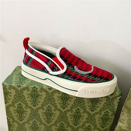 Woman Tennis Casual Shoes Designers Womens Canvas Sneakers Green and Red Web Stripe Rubber Sole Stretch Cotton Low Top Running Shoes Size 35-41