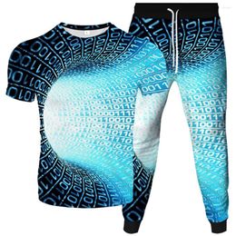 Men's Tracksuits Men Women Tracksuit T-Shirt Jogging Long Pants 2Pcs Sets Three-Dimensional Tunnel Graphic 0 1 Vortex Printed Clothing Suit