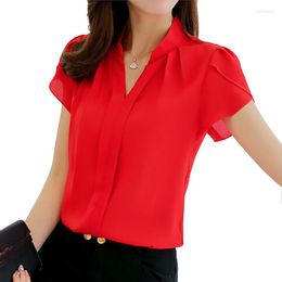 Women's Blouses Women Shirt Chiffon Blusas Femininas Tops Short Sleeve Elegant Ladies Formal Office Blouse Clothing