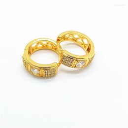 Hoop Earrings Micro Inlaid Clear Zircon Yellow Gold Filled Classic Womens Lady Huggie Gift