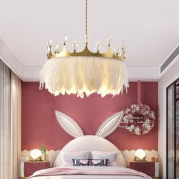 Chandeliers Warm And Romantic Princess Chandelier Master Bedroom Feather Lamp Creative Crystal Crown 35cm/45cm/55cm Gold