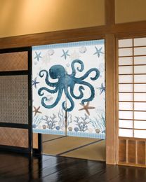 Curtain Window Treatments Mediterranean Style Ocean Starfish Octopus Door Curtain Japanese Style Partition Curtain for Kitchen Bedroom Decorative 221208