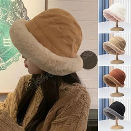 Winter Plus Velvet Lamb Hair Female Bucket Cap Street Shooting Casual Wide Brim Warm Plush Pot Outdoor Fishermen Hat