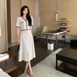 Work Dresses Vintage 2 Piece Set Women Summer Short Smlle Suit Top Thin Coat Elegant White A-Line Skirt French Women's Dress 2022