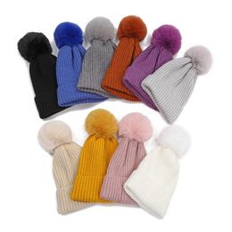 Winter Warm beanies cap Soft Wool Acrylic Pom Poms large ball Knit Beanie hat candy color Womens Skullies Beanies Girl snow Ski bonnet Caps