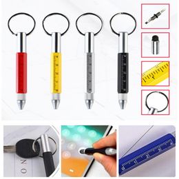 Multi functional creative metal ballpoint pen outdoor tool screwdriver key ring short scale touch screen six in one pen LK398